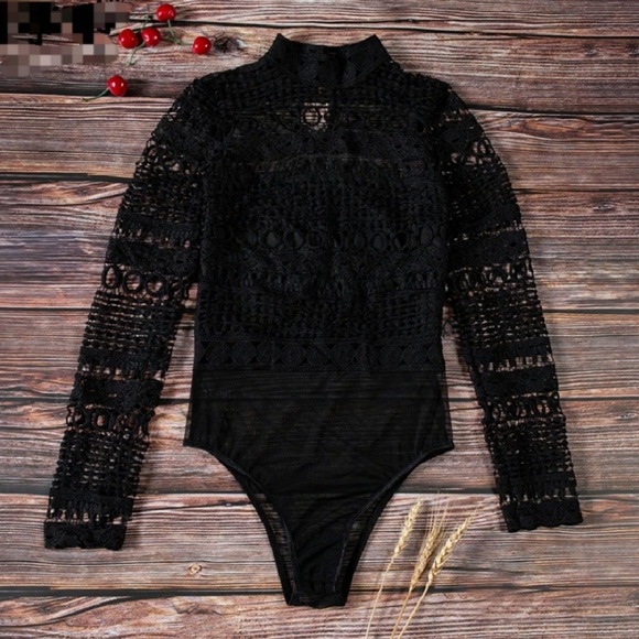 Black Long Sleeve Lace Bodysuit - Picture 2 of 6